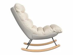 Sillón Balancín|Mecedora ergonómica con cojín beige y estructura gris, diseño moderno en tela/piel sintética.