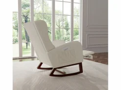 Sillón Balancín|Mecedora, Mecedora con Reposapiés Retráctil, Mecedora de Madera Maciza con Respaldo Alto para Sala de Estar, Dormitorio, Hasta 150 kg -
