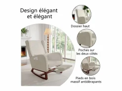 Sillón Balancín|Mecedora, Mecedora con Reposapiés Retráctil, Mecedora de Madera Maciza con Respaldo Alto para Sala de Estar, Dormitorio, Hasta 150 kg -