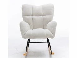 Mecedora moderna de felpa blanca con reposabrazos y respaldo, ideal para salón y dormitorio^OKWISH Sale