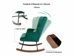 Mecedora moderna tapizada en terciopelo para sala de estar, con respaldo alto y patas de madera, color oscuro Verde Hot