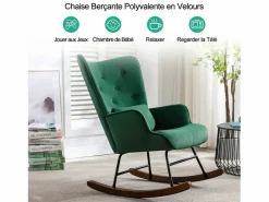 Mecedora moderna tapizada en terciopelo para sala de estar, con respaldo alto y patas de madera, color oscuro Verde Hot