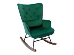 Mecedora moderna tapizada en terciopelo para sala de estar, con respaldo alto y patas de madera, color oscuro Verde Hot