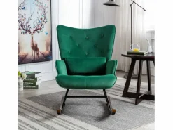 Mecedora moderna tapizada en terciopelo para sala de estar, con respaldo alto y patas de madera, color oscuro Verde Hot