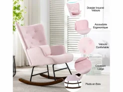 Mecedora moderna tapizada en terciopelo para sala de estar, mecedora con respaldo alto y patas de madera, color^ New