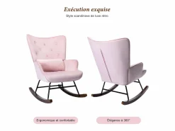 Mecedora moderna tapizada en terciopelo para sala de estar, mecedora con respaldo alto y patas de madera, color^ New