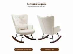 Mecedora moderna tapizada en terciopelo para sala de estar, con respaldo alto y patas de madera, color Beige New