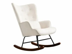 Mecedora moderna tapizada en terciopelo para sala de estar, con respaldo alto y patas de madera, color Beige New