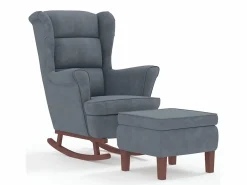 vidaxl Sillón Balancín|Mecedora orejera de terciopelo oscuro y madera maciza