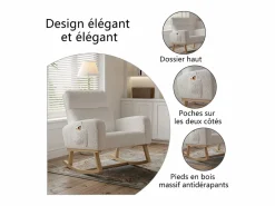 Sillón Balancín|Mecedora Relax, Reposabrazos, Bolsillos, Patas de Madera, Terciopelo Teddy, 150 kg