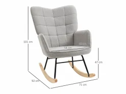 Hauss Spole Mecedora, silla mecedora, estructura de acero y patas de madera, color Gris claro Discount