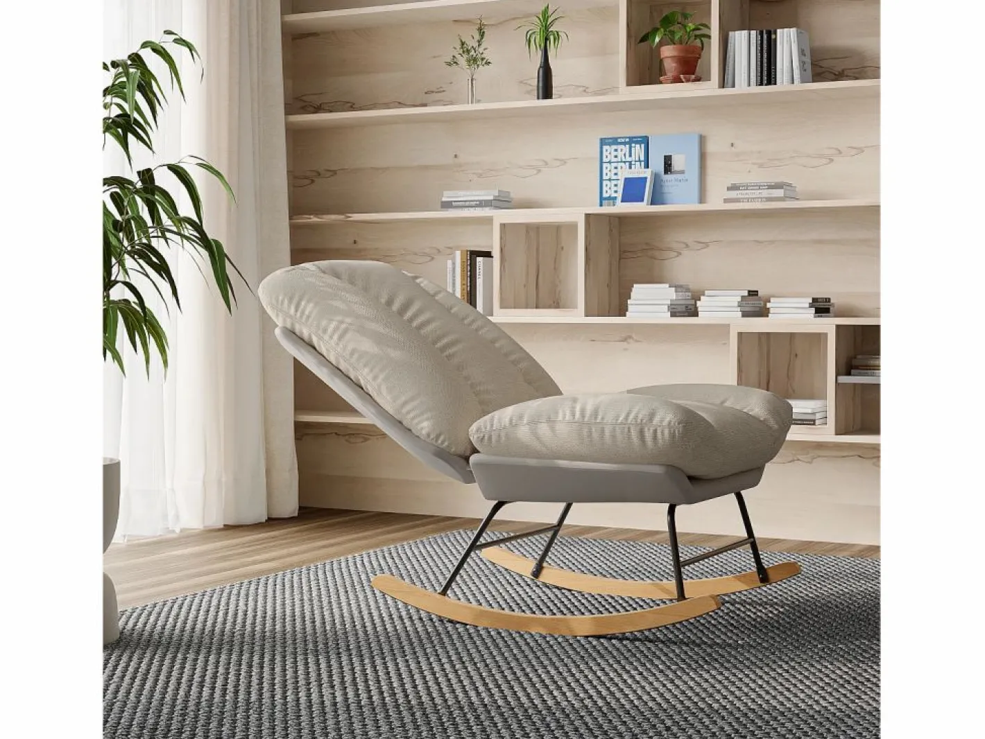 Sillón Balancín|Mecedora tapizada con respaldo ajustable para sala de estar y dormitorio