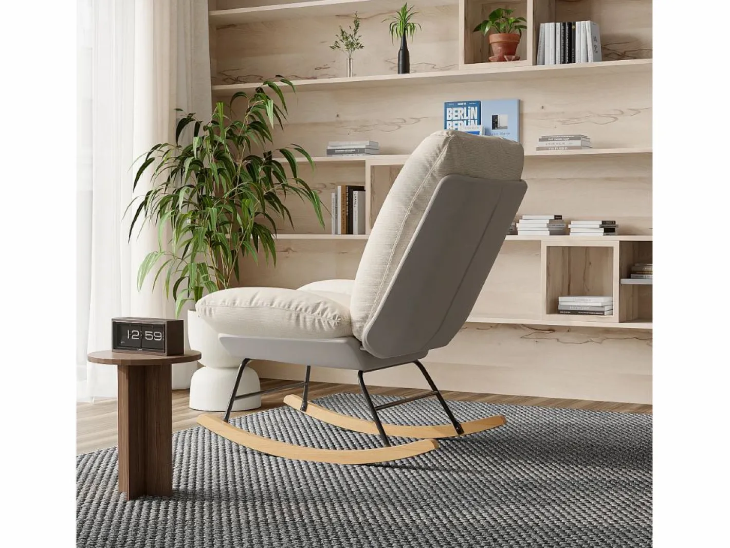 Sillón Balancín|Mecedora tapizada con respaldo ajustable para sala de estar y dormitorio