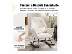 Mecedora tapizada en terciopelo con soporte lumbar, ideal para sala de estar y guardería, color Beige Sale