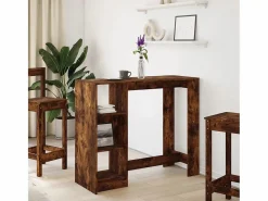 Clicnbuy Mesa alta con estante roble ahumado 124x46x103,5 cm Marru00f3n Sale