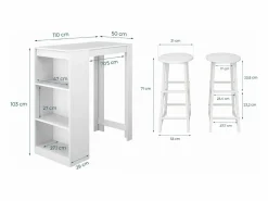 MB Muebles Bonitos Mesa alta con taburetes para Cocina Comedor en 110x50x103cm Kyra Blanco
