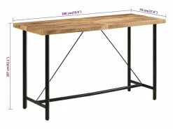 Mesa alta de hierro y madera maciza de mango 180x70x107 cm^Clicnbuy Online