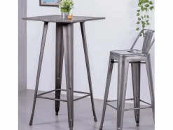 Nest Dream Mesa alta industrial en acero envejecido y madera oscura - Bistro - Antique Gris antracita
