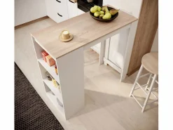 MB Muebles Bonitos Mesa alta para Cocina Comedor en Blanco y Sonoma 110x50x103cm Kyra Color natural claro / Blanco Outlet
