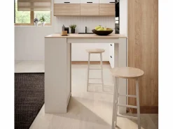 MB Muebles Bonitos Mesa alta para Cocina Comedor en Blanco y Sonoma 110x50x103cm Kyra Color natural claro / Blanco Outlet
