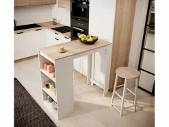 MB Muebles Bonitos Mesa alta para Cocina Comedor en Blanco y Sonoma 110x50x103cm Kyra Color natural claro / Blanco Outlet