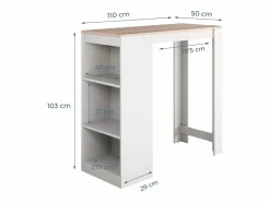 MB Muebles Bonitos Mesa alta para Cocina Comedor en Blanco y Sonoma 110x50x103cm Kyra Color natural claro / Blanco Outlet