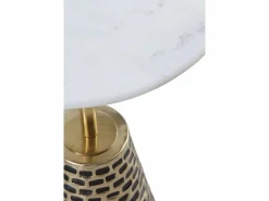 Mesa Auxiliar|Mesa auxiliar con base de metal oro antique y sobre de mármol blanco