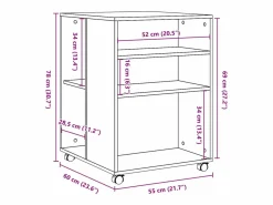 Mesa auxiliar con ruedas blanca 55x60x78 cm madera de ingeniería Blanco