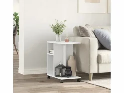 Clicnbuy Mesa auxiliar con ruedas madera ingeniería 50x30x55 cm Blanco Best