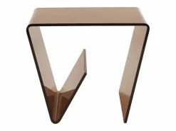 Vente-unique Mesa Auxiliar|Mesa auxiliar de cristal templado curvado - Marrón - ZENIA