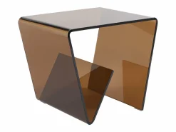 Vente-unique Mesa Auxiliar|Mesa auxiliar de cristal templado curvado - Marrón - ZENIA