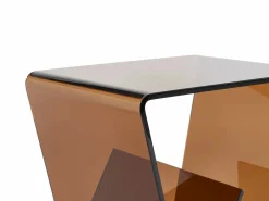 Vente-unique Mesa Auxiliar|Mesa auxiliar de cristal templado curvado - Marrón - ZENIA