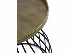 Mesa auxiliar de metal negro y tapa dorada^ Outlet