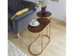 Made In Meubles Mesa Auxiliar|Mesa auxiliar de metal y madera de mango Léon