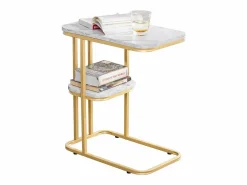 Mesa auxiliar moderna con extremo de café, sofá, mesa de centro, mesita de noche, efecto mármol, estructura de metal , 50x30x58 cm FBT110-G ES^Sobuy Clearance
