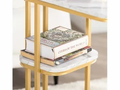 Mesa auxiliar moderna con extremo de café, sofá, mesa de centro, mesita de noche, efecto mármol, estructura de metal , 50x30x58 cm FBT110-G ES^Sobuy Clearance