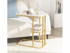 Mesa auxiliar moderna con extremo de café, sofá, mesa de centro, mesita de noche, efecto mármol, estructura de metal , 50x30x58 cm FBT110-G ES^Sobuy Clearance