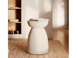 Rendez-Vous Déco Mesa auxiliar redonda blanca de fibra de arcilla efecto cemento D35 cm - Capri Blanco Best