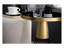 Mesa auxiliar redonda de acero lacado y dorado 41 cm diám. SPLEEN^Miliboo Discount