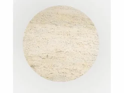 Rendez-Vous Déco Mesa auxiliar redonda de travertino y metal greige D45 cm - Louison Beige Online