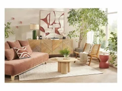 Miliboo Mesa Auxiliar|Mesa auxiliar redonda de diseño con almacenaje de metal y madera maciza de mango 30 cm YOYO