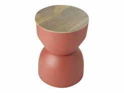 Miliboo Mesa Auxiliar|Mesa auxiliar redonda de diseño con almacenaje de metal y madera maciza de mango 30 cm YOYO