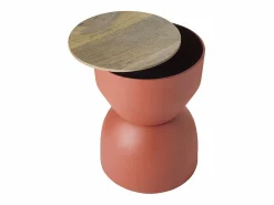 Miliboo Mesa Auxiliar|Mesa auxiliar redonda de diseño con almacenaje de metal y madera maciza de mango 30 cm YOYO
