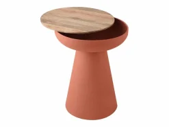 Mesa auxiliar redonda diseño con almacenamiento en metal tierra quemada y madera maciza de mango H52 cm TAM^Miliboo Outlet