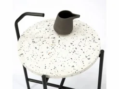 VS Venta-stock Mesa Auxiliar|Mesa Auxiliar Redonda Yala, Tapa de terrazo y Patas metálicas Negro