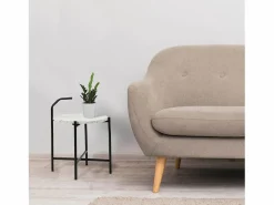 VS Venta-stock Mesa Auxiliar|Mesa Auxiliar Redonda Yala, Tapa de terrazo y Patas metálicas Negro