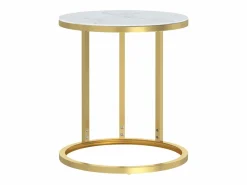Clicnbuy Mesa auxiliar vidrio templado y mármol blanco 45 cm Dorado Hot