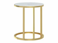 Clicnbuy Mesa auxiliar vidrio templado y mármol blanco 45 cm Dorado Hot