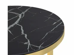 Clicnbuy Mesa auxiliar vidrio templado mármol negro y 45 cm Dorado