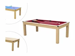 Vente-unique Mesa billar y ping-pong BALTHAZAR - 213x112x81.5 cm-rojo Rojo / Color natural claro Clearance